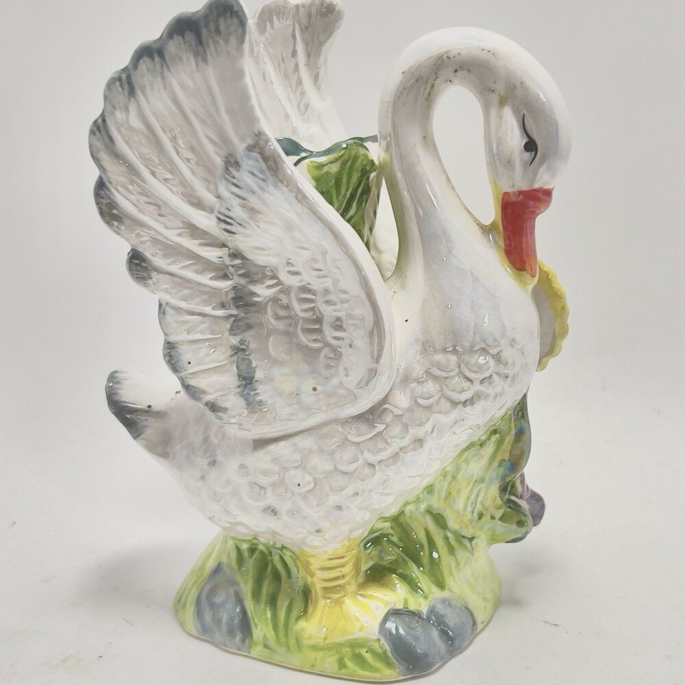Vintage Ceramic Swan Candle Holder Figurine 6" tall x 3" wide